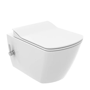 ELEGANT závesné WC s bidetovou sprškou a integrovanou batériou na studenú a teplú vodu, rimless, biela