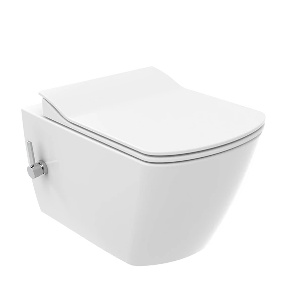 ELEGANT závesné WC s bidetovou sprškou a integrovanou batériou na studenú a teplú vodu, rimless, biela