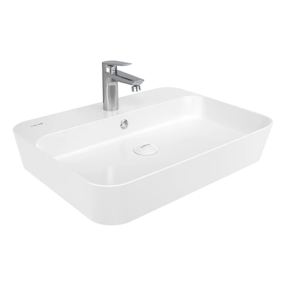 LOOP RECTANGLE keramické umývadlo na dosku 60x45 cm s otvorom pre batériu, biela