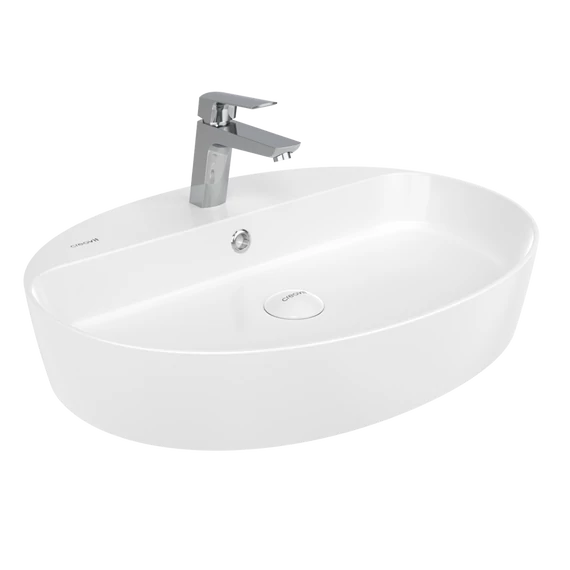 LOOP OVAL keramické umývadlo na dosku 60x40 cm s otvorom pre batériu, biela